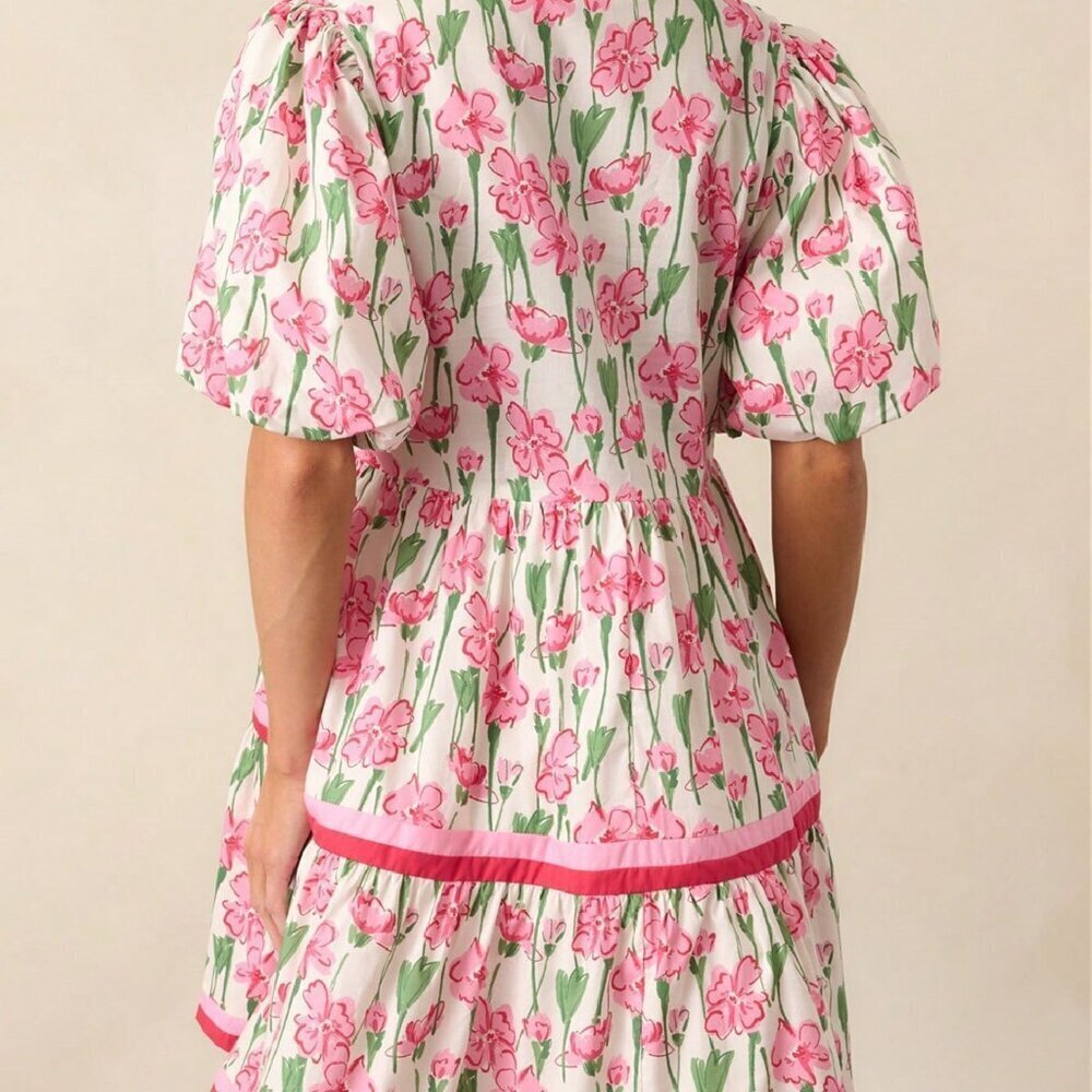 Pink Cute Y2k Women's Babydoll Mini V Neck Sundress - Picture 2 of 4